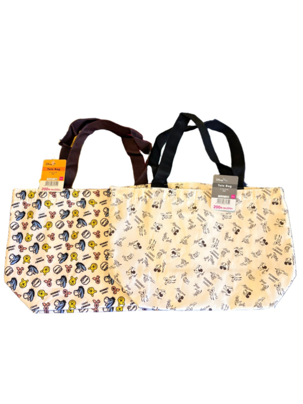 Disney Lot of 2 Character All-Over-Print Tote Bags NWT Pooh & Mickey